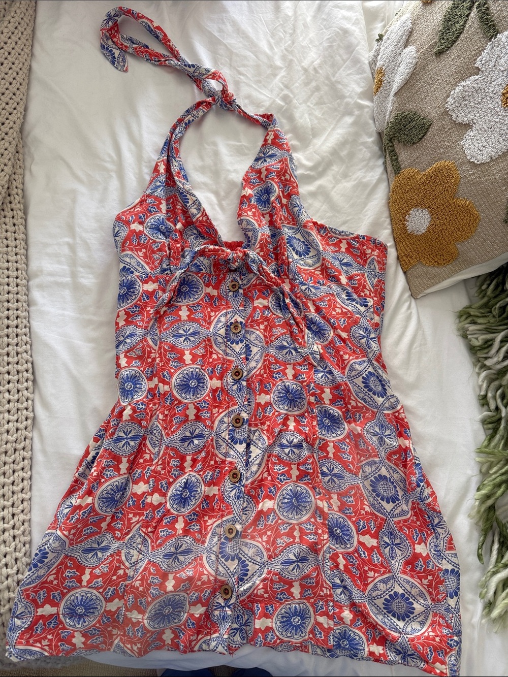Maeve Red and Blue Halter Mini Dress